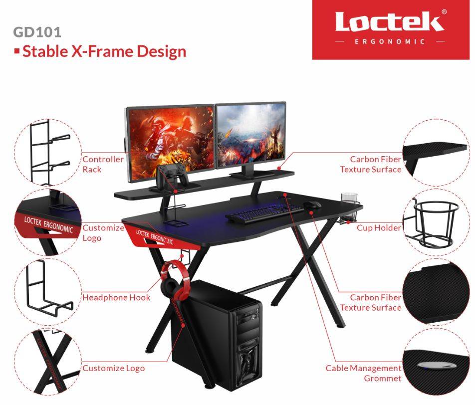 LOCTEK GD101 Stable XFrame XLeg Ergonomic Gaming Table Gaming